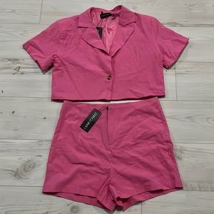 Pink blazer short linen set